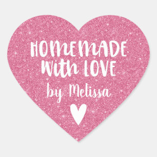 Homemade With Love Pink Glitter Valentine Heart Sticker
