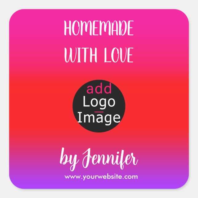 Homemade With Love Professional Customisable Logo  Square Sticker (Front)