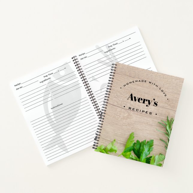 Homemade with Love Recipe Custom Wood Grain board Notebook (Inside)