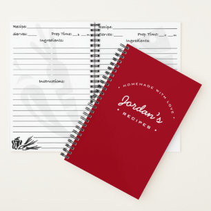 Homemade with Love Recipe Red Personalised Notebook