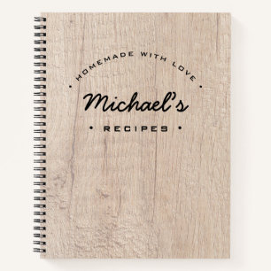 Homemade with Love Recipe Rustic Wood Custom Notebook