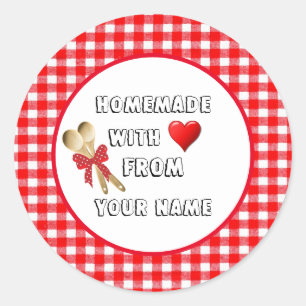 Homemade with Love Red Gingham Round Sticker