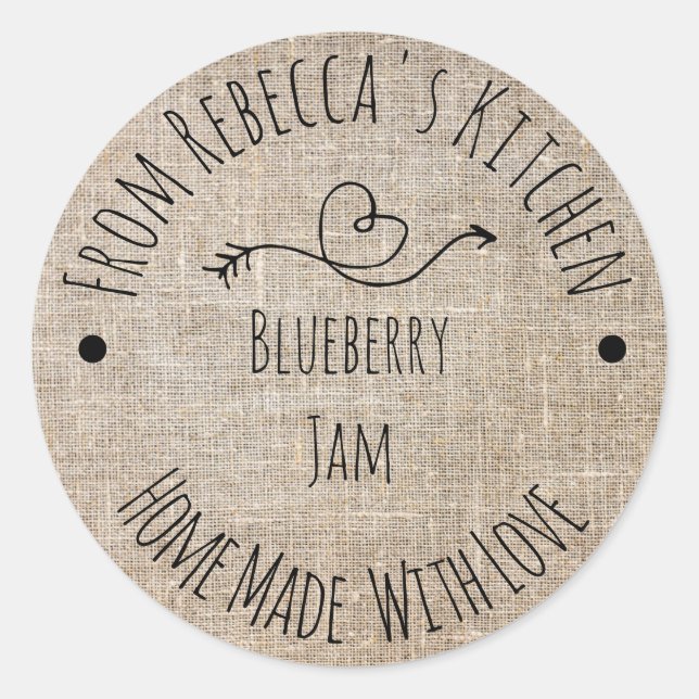 Homemade with Love Rustic Burlap Jam Canning Label (Front)