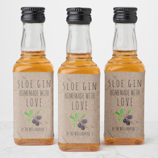 Homemade with Love Sloe Gin Kraft Paper Liquor Bottle Label (Bottles)