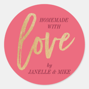 Homemade with Love sticker, faux gold foil label