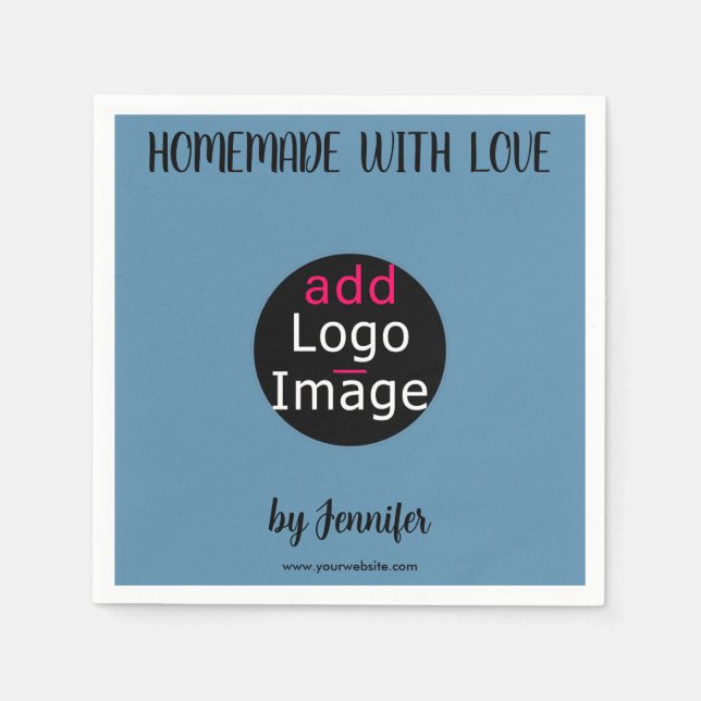 Homemade With Love Stylish Custom Dusty Blue Napkin (Front)