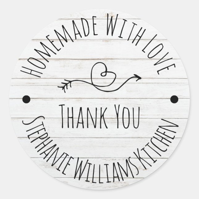 Homemade with Love | White Wash Wood Thank You Classic Round Sticker (Front)
