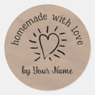 Homemade With Love Your Name Kraft Rustic Product  Classic Round Sticker