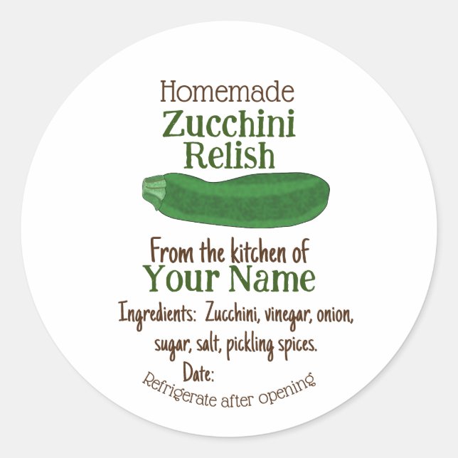 Homemade Zucchini Pickles or Relish Mason Jar Lid  Classic Round Sticker (Front)