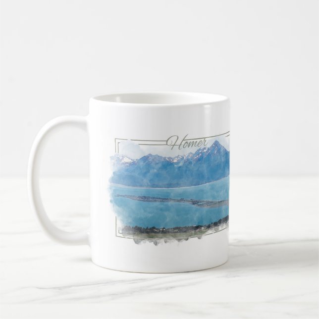Homer, Alaska Watercolor Coffee Mug (Left)