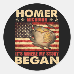 Homer Michigan Usa Flag 4th Of July Classic Round Sticker