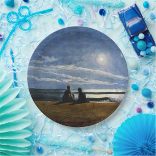 Homer - Moonlight, fine art painting, Paper Plate