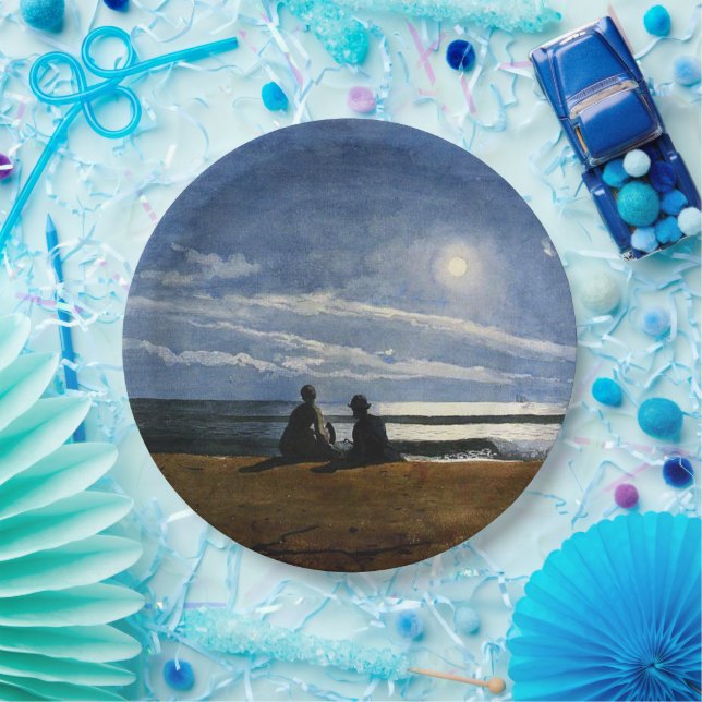 Homer - Moonlight, fine art painting, Paper Plate (Party)
