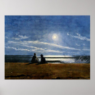 Homer - Moonlight, fine art painting, Poster