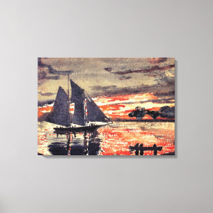 Homer - Sunset Fires, fine art watercolor painting Canvas Print