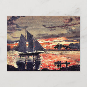 Homer - Sunset Fires, fine art watercolor painting Postcard