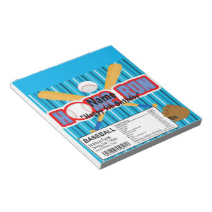 Homerun Baseball Birthday Candy Bar Wrapper Favour Notepad