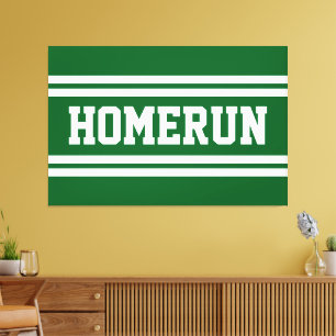 HOMERUN Bright Green White Summer Baseball Stripes Canvas Print