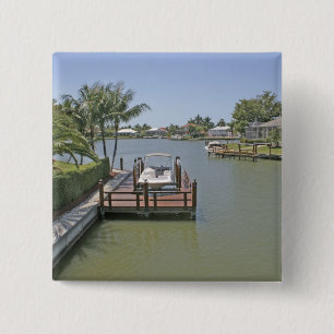 Homes and docks on canal Marco Island Florida 15 Cm Square Badge