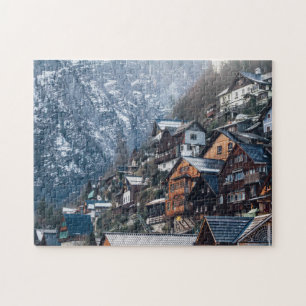 Homes Built into Snowy Mountain Jigsaw Puzzle
