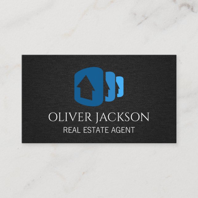 Homes Icon | Black Texture | Real Estate Business Card (Front)