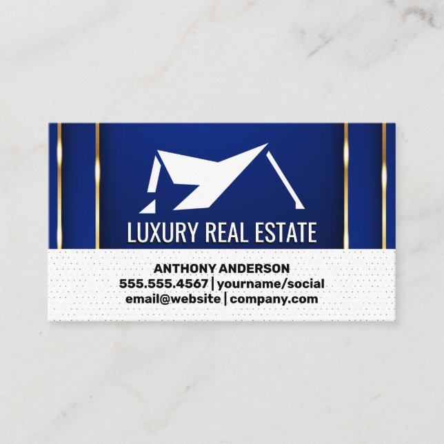 Homes Icon  | Luxury Gold Blue Background Business Card (Front)