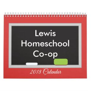 Homeschool Co op Chalkboard on Red Background Calendar
