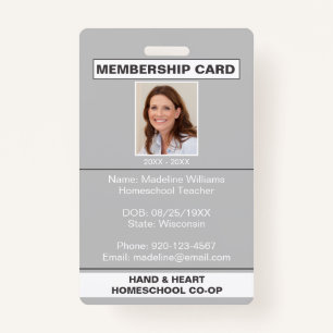 Homeschool CO-OP Membership Grey Parent ID Badge