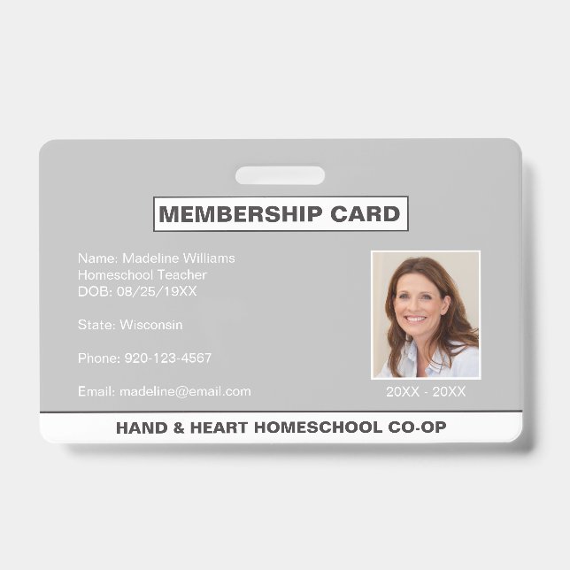 Homeschool CO-OP Membership Parent ID Badge (Front)