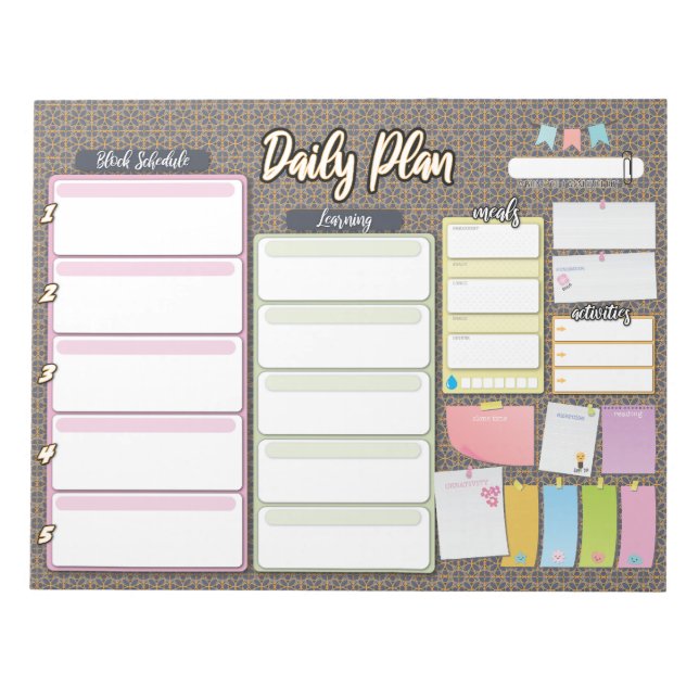 HOMESCHOOL DAILY PLANNER block schedule notepad (Front)