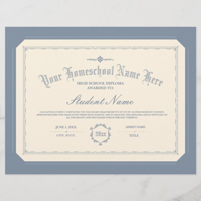 Homeschool Diploma Traditional Soft Blue (Front)