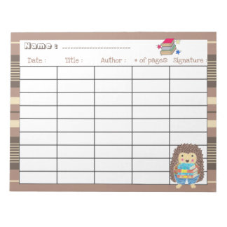Homeschool hedgehog reading log template notepad