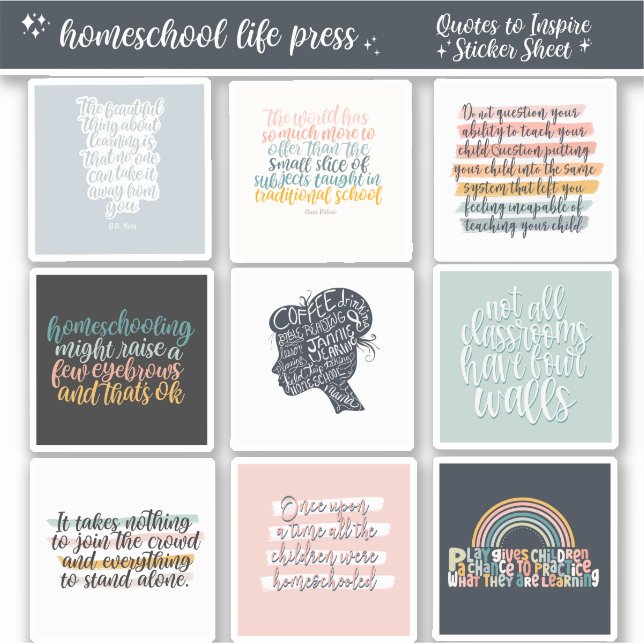 Homeschool Inspiring Quotes Blocks Sticker Sheet (Front)