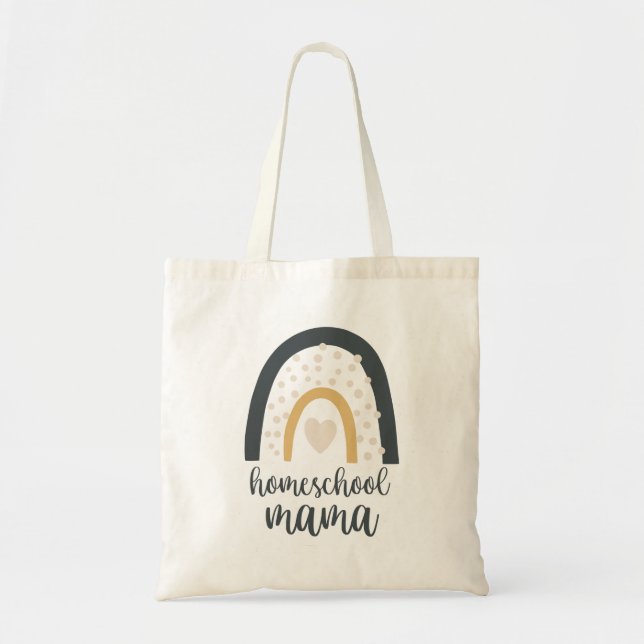 Homeschool Mama Boho Rainbow Heart Tote Bag (Front)