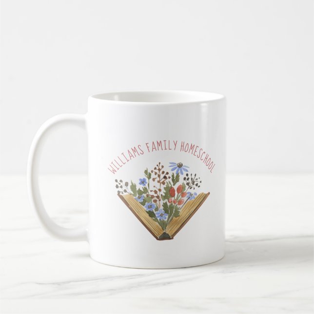 Homeschool Name Mum Flowers Book Mug (Left)