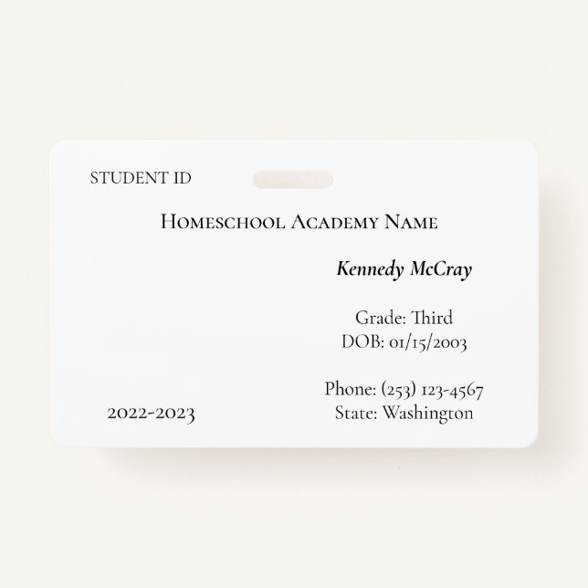 Homeschool Student ID Badge (Front)