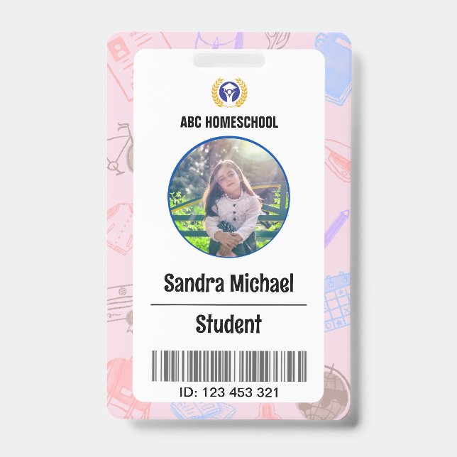 Homeschool Student ID Badge, Child Photo & Barcode Badge (Front)