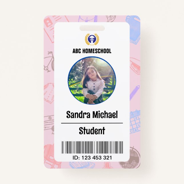 Homeschool Student ID Badge, Child Photo & Barcode ID Badge (Front)