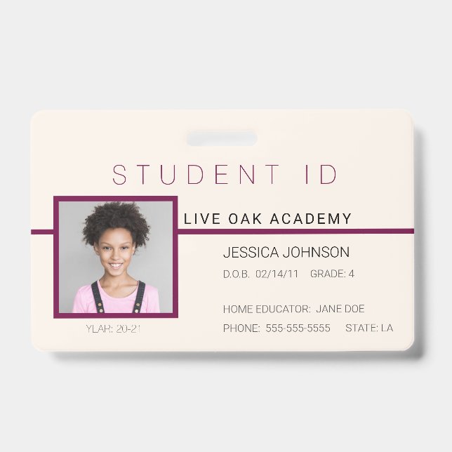 Homeschool Student ID Badge | Doodles Creme (Front)