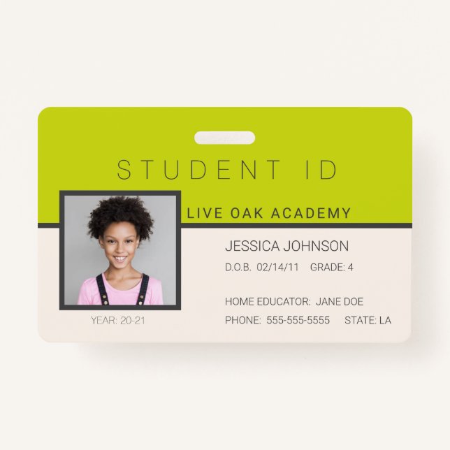 Homeschool Student ID Badge | Doodles Green (Front)