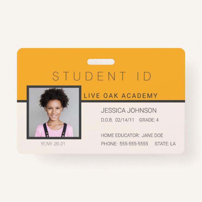 Homeschool Student ID Badge | Doodles Orange (Front)