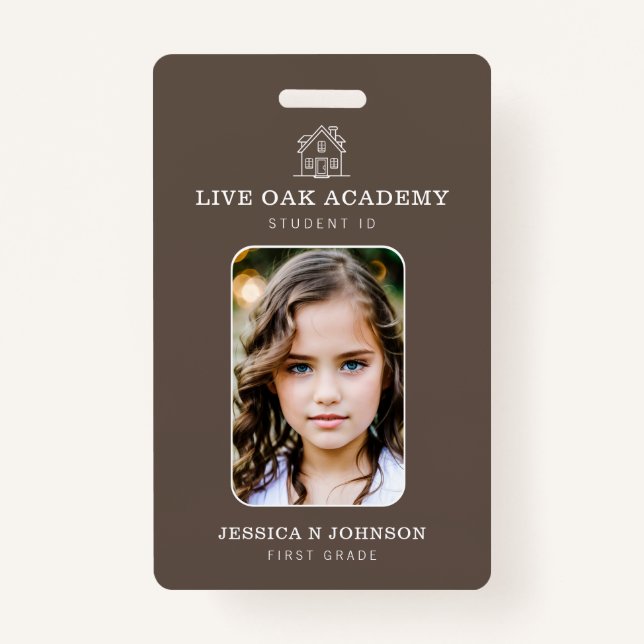Homeschool Student ID Badge | Minimalist Taupe (Front)
