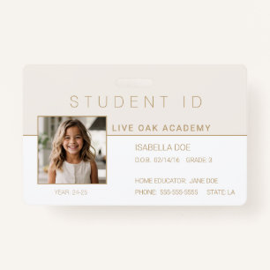 Homeschool Student ID Badge   Modern Gold