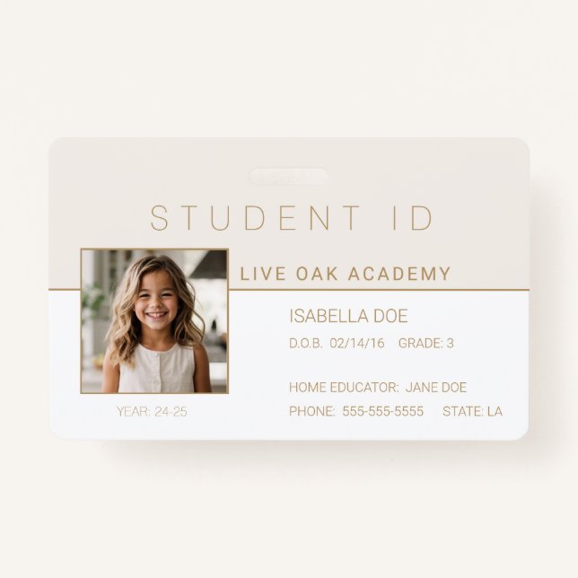 Homeschool Student ID Badge | Modern Gold (Front)