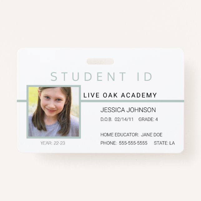 Homeschool Student ID Badge | Modern Grey (Front)
