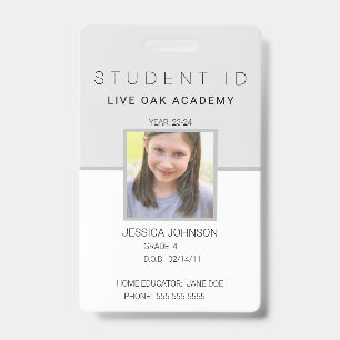 Homeschool Student ID Badge   Modern Grey Vertical