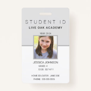Homeschool Student ID Badge   Modern Grey Vertical