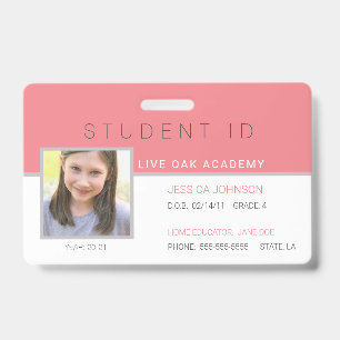 Homeschool Student ID Badge   Modern Pink