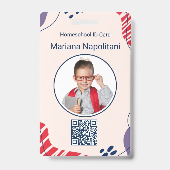 Homeschool Student ID Badge | Red & Blue Organic  (Front)