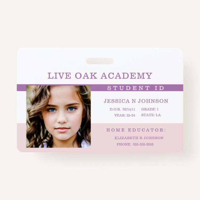 Homeschool Student ID Badge | Soothing Lavender (Front)